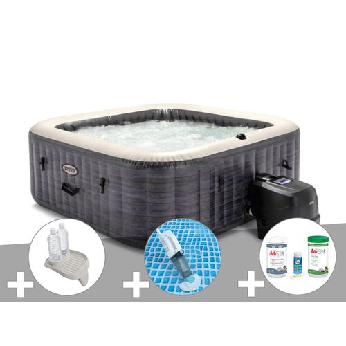 Kit spa gonflable Intex PureSpa Ardoise carr? Bulles 6 places + Porte-verre + Aspirateur + Kit traitement brome