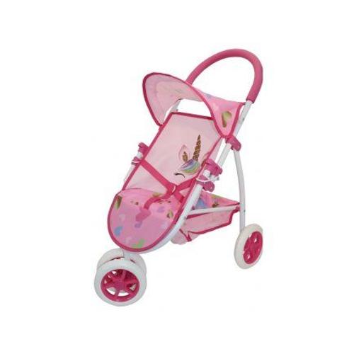 Poussette Poupee 3 Roues Licorne Et Coeurs, Rose - 56x36x60cm - Jogger, Buggy Poupon - Set Jouet Accessoire Fille + Carte