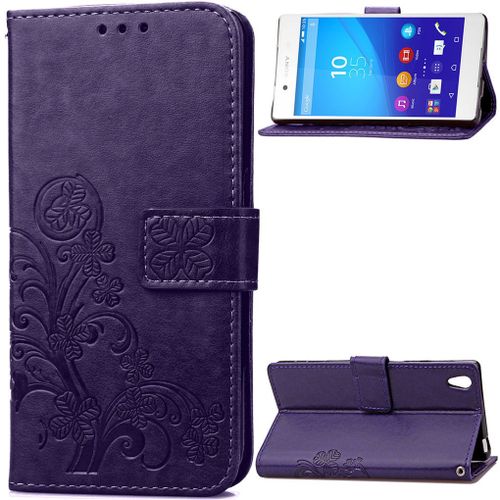 Xperia Z3 Coque, Saturcase Lucky Clover Pu Cuir Magnétique Flip Portefeuille Support Porte-Carte Coque Housse Étui Pour Sony Xperia Z3 Violet