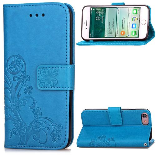 Iphone 7 Coque, Saturcase Lucky Clover Pu Cuir Magnétique Flip Portefeuille Support Porte-Carte Coque Housse Étui Pour Apple Iphone 7 4.7" Bleu