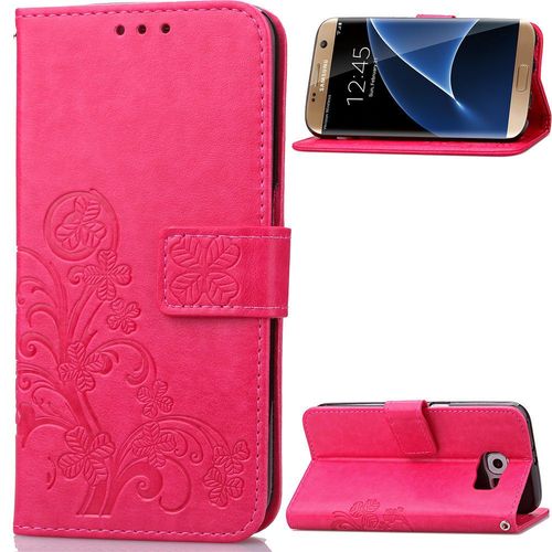 Saturcase Lucky Clover Pu Cuir Magnétique Flip Portefeuille Support Porte-Carte Coque Housse Étui Pour Samsung Galaxy S7 Edge Sm-G935f Rose