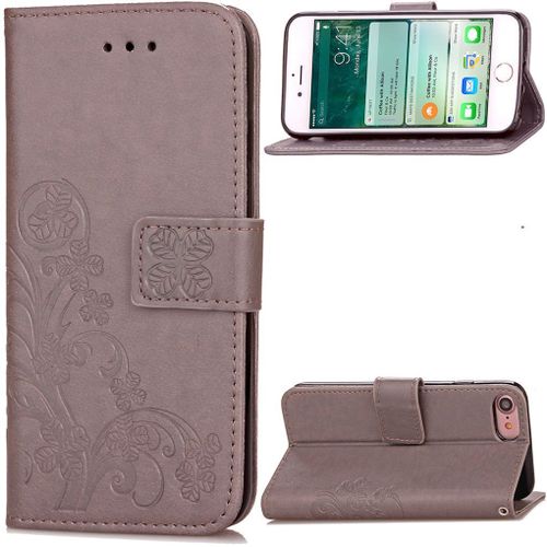 Iphone 7 Coque, Saturcase Lucky Clover Pu Cuir Magnétique Flip Portefeuille Support Porte-Carte Coque Housse Étui Pour Apple Iphone 7 4.7" Gris