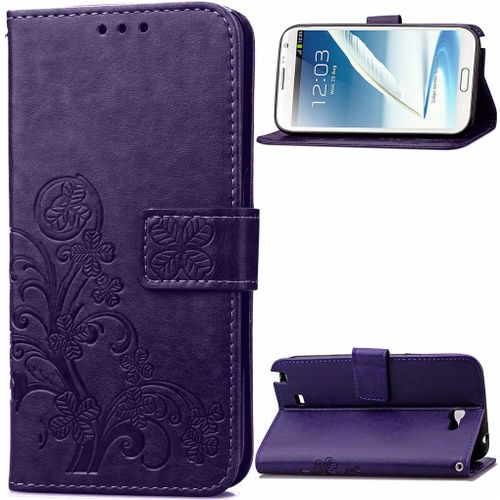 Saturcase Lucky Clover Pu Cuir Magnétique Flip Portefeuille Support Porte-Carte Coque Housse Étui Pour Samsung Galaxy Note Ii 2 N7100 Violet