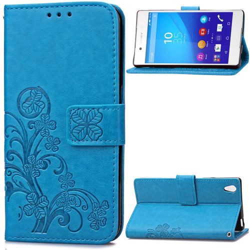 Xperia Z3+ Coque, Saturcase Lucky Clover Pu Cuir Magnétique Flip Portefeuille Support Porte-Carte Coque Housse Étui Pour Sony Xperia Z3+ / Z3 Plus / Z4 E6553 Bleu