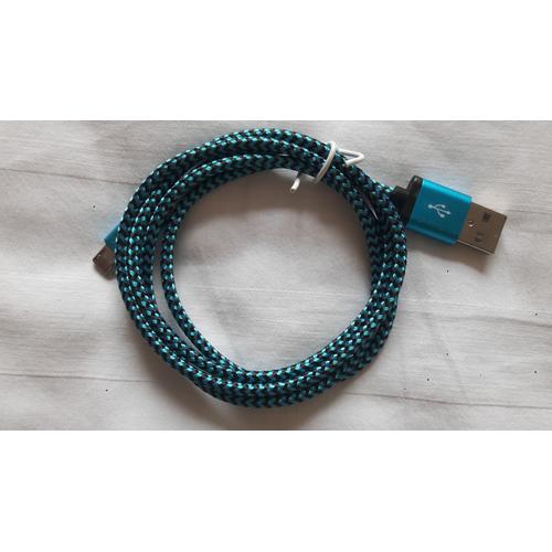 Cable Micro USB 1m pour Samsung Sony Nokia HTC Blackberry LG Motorola, Couleur: Bleu