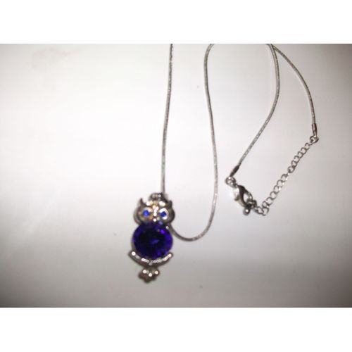 Collier En Acier Avec Hiboux Bleu Foncé