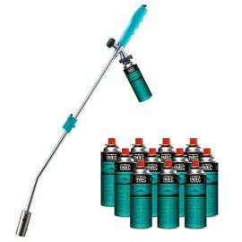 Desherbeur thermique Chalumeau gaz Allumage Piezo + 12 cartouches butane camping KZ GARDEN