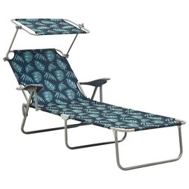 Transat Chaise Longue Bain De Soleil Lit De Jardin Terrasse Meuble D'extérieur Avec Auvent Acier Motif De Feuilles Helloshop26 02_0012266
