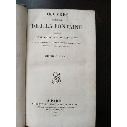 Oeuvres Complètes De La Fontaine Pillet 1817 Tomes 1 Et 2
