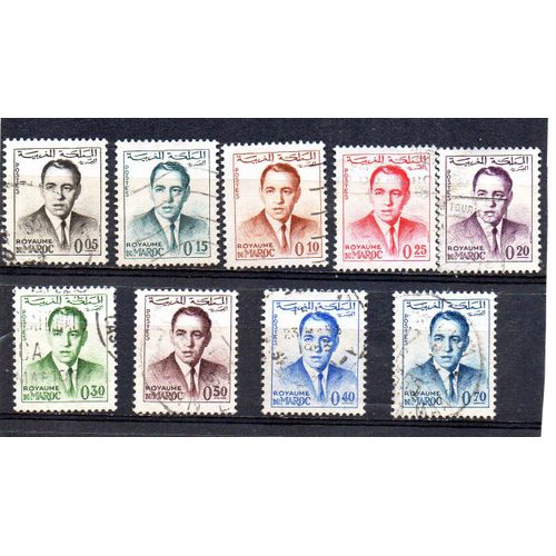 Maroc-  Lot De 9 Timbres Oblitérés- Roi Hassan 2- Tbe