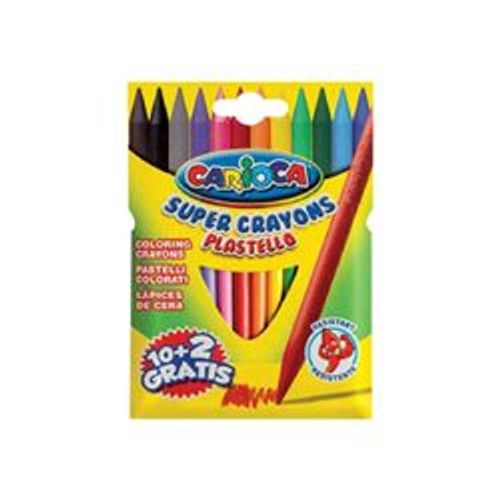Carioca Plastello - Crayon - Plastic Wax - Non Permanent - Couleurs Brillantes Assorties - Pack De 12