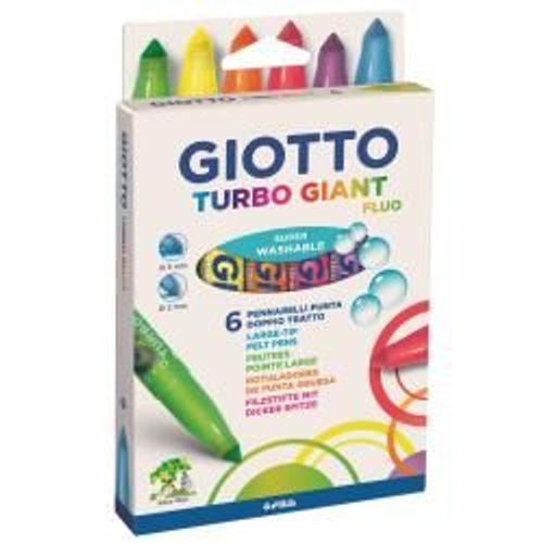 Giotto Turbo Giant - Marqueur - Bleu Fluorescent, Orange Fluorescent, Jaune Fluorescent, Vert Fluorescent, Lilas Fluorescent, Fluorescent Fuchsia - Encre À L'eau - 0.5-2 Mm - Fin - Pack De 6