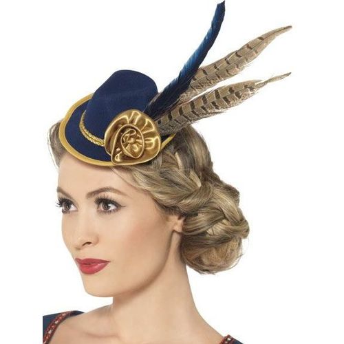 Mini Chapeau Bleu Et Or Avec Plumes Femme Fête De La Bière Taille Unique
