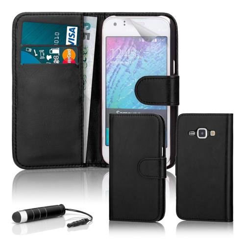 Étui Samsung Galaxy J3 (2016) -Book Wallet- En Cuir Pu Par 32nd®, Fentes Cb, Film Protecteur Et Stylet Inclus - Noir