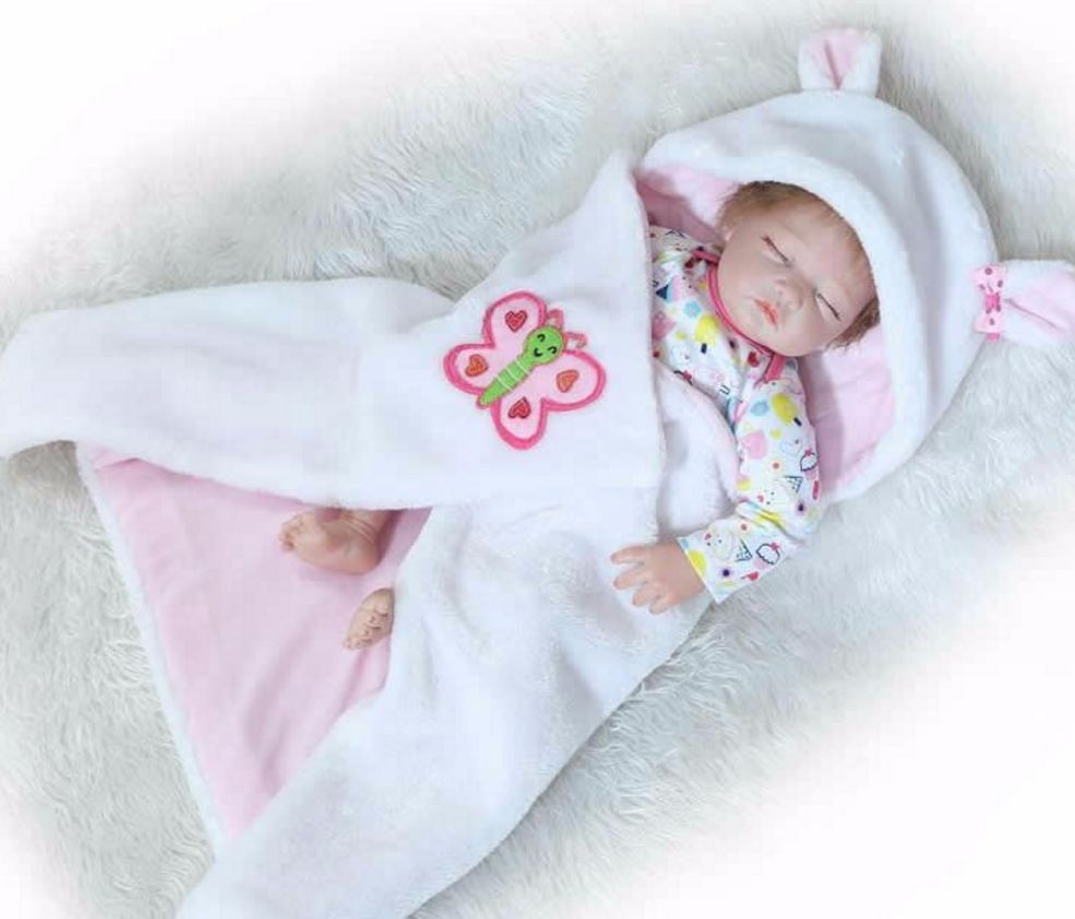 Le Dernier Modele 22 Pouce Reborn Bebe Fille De Couchage Nouveau Ne Silicone Jouet Realiste En Vie Bebes Poupee Corps En Tissu Poupees Rakuten