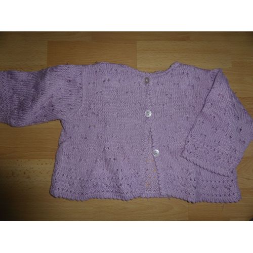 Gilet Pas De Marque Fait Main Laine 6 Mois Mauve