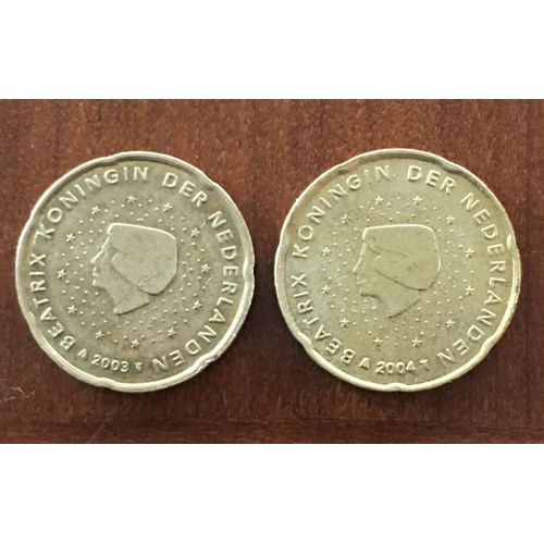 Lot De 2 Pièces De 20 Euro Cent Pays-Bas, 2003 Et 2004