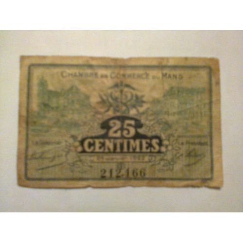 Billet 25 Centimes 1922 1925...Du Mans.......Rare
