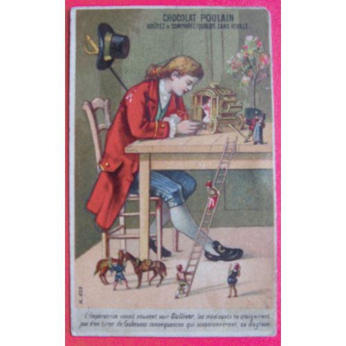 Chromo Ancien "Gulliver N° 3" H 622 Publicité Chocolat Poulain Fond Or 