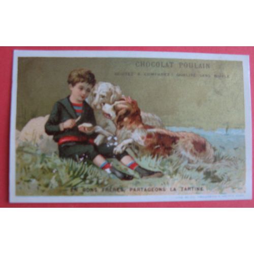Chromo Ancien Partageons Tartine Publicité Chocolat Poulain Fond Or Musique Verso