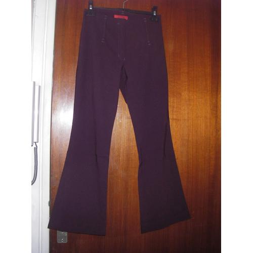 Pantalon Femme Jennyfer Taille 38, Coloris Bordeaux ( Prune ), Fermeture Zippée = Crochet, Grands Passants Ceinture, Bas De Jambes Larges, 3% Élasthanne, 26 % Polyamide, 71 % Viscose.