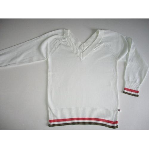 Pull Chic Allure Sport Cols V Blanc Coton 14 Ans