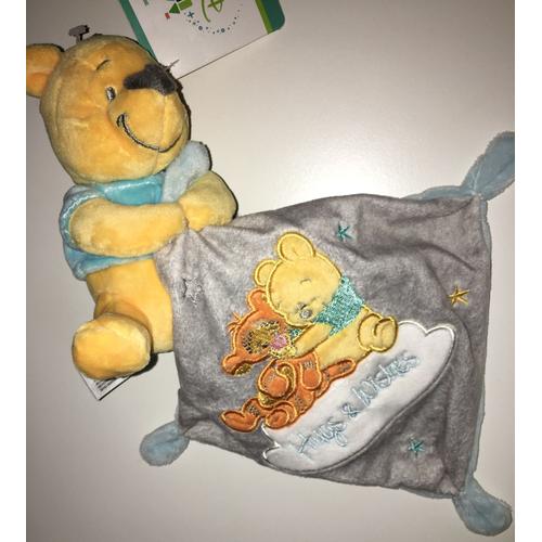 Doudou L'ours Winnie Disney Simba Toys Benelux Mouchoir Gris Bleu Tigre Tigrou Hugs & Wishes Peluche Naissance Bebe The Pooh Comforter