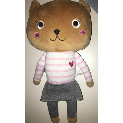 Doudou Chat Ours Beige Gris Marron Pull Over Blanc Rayé Rose Peluche Jouet Éveil Naissance Bébé Monoprix