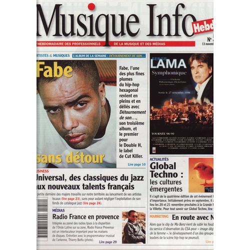 Musique Info Hebdo / 13-11-1998 N°54 : Mireille Mathieu (1p Pub) - Sinclair (1p) - Fabe (2p)