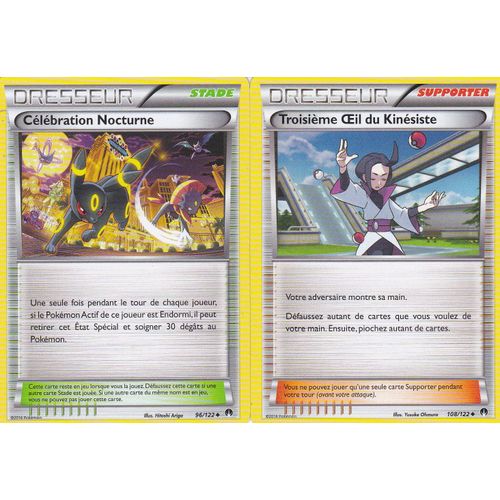 2 Cartes Pokemon Dresseur Celebration Nocturne 96/122 + Troisieme Oeil Du Kinesiste 108/122 - Xy9 Rupture Turbo - Francaise -