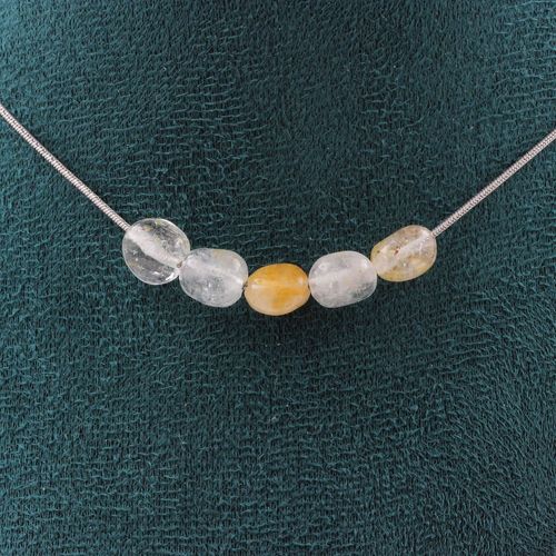 Collier 5 Perles Topaze Du Brésil Chaine En Acier Inoxydable Collier Femmes, Hommes. Taille Personnalisable.
