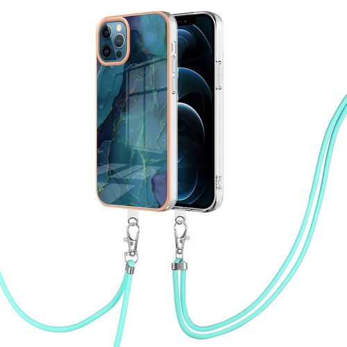Étui Pour Iphone 15 Pro Max Lanière À Bandage Détachable Pare-Chocs En Tpu Souple Couverture Marbre - Vert