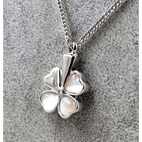 Bijou Cinéraire Collier Avec Pendentif "Trèfle À Quatre 4 Feuilles Porte-Bonheur" - Urne Funéraire À Cendres Ou Fiole À Eau Bénite - Mémorial Crémation Souvenir - Métal Argenté