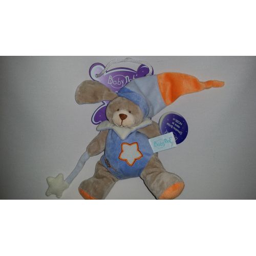 Doudou Lapin Chien Baby Nat' Babynat Phosphorescent Photoluminescente Lumineux ,Brille Dans Le Noir Bleu Blanc Orange Étoile Peluche Bébé Jouet Naissance Carré Plush Soft Toy Comforter 
