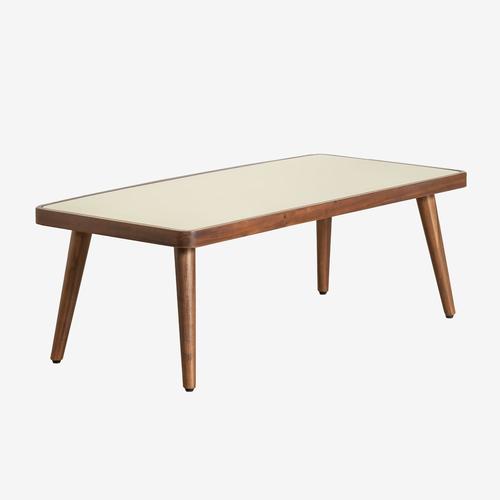 Table Basse En Ciment Et Bois D'acacia Marilia Tapioca Beige 110 X 50 Cm