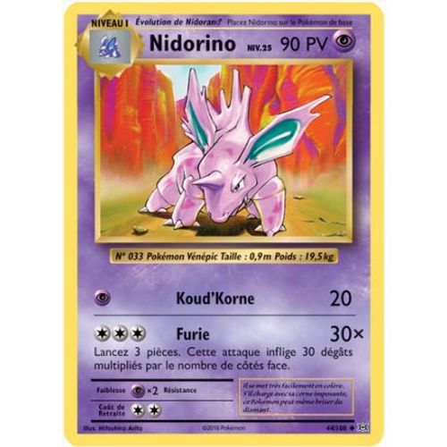 Carte Pokemon - Xy12 - Evolutions - Nidorino - Pv 90 - 44/108 - Peu Commune - Vf