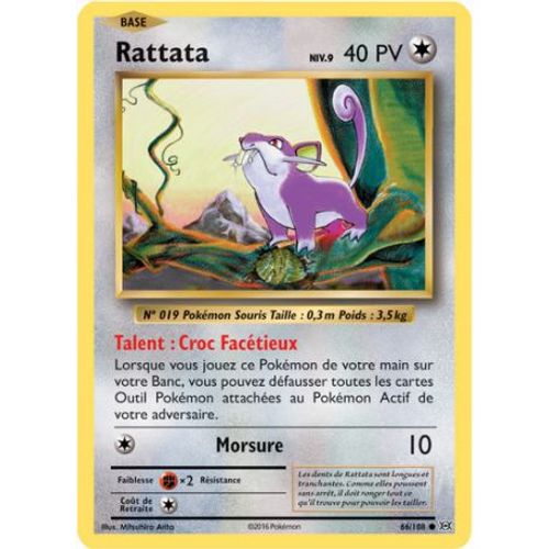 Carte Pokemon - Xy12 - Evolutions - Rattata - Pv 40 - 66/108 - Commune - Vf