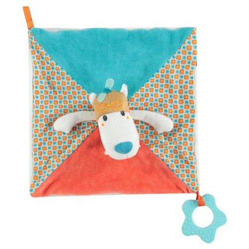 Doudou Loup Chien Plat Blanc  Bleu Orange Anneau De Dentition Orchestra Premaman Peluche Naissance Bebe