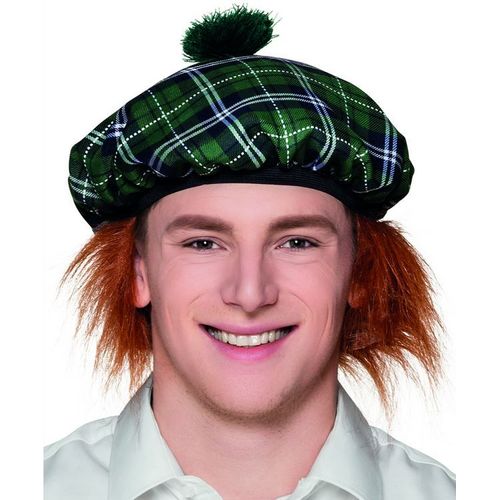 Béret Écossais Vert Avec Cheveux Adulte Taille Unique