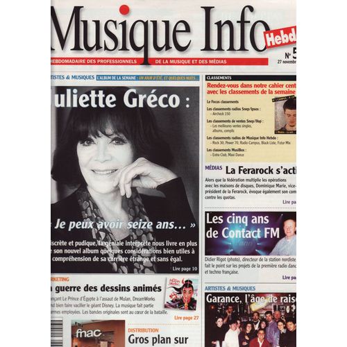 Musique Info Hebdo / 27-11-1998 N°56 : Juliette Gréco (2p) - Rufus Wainwright (1p)