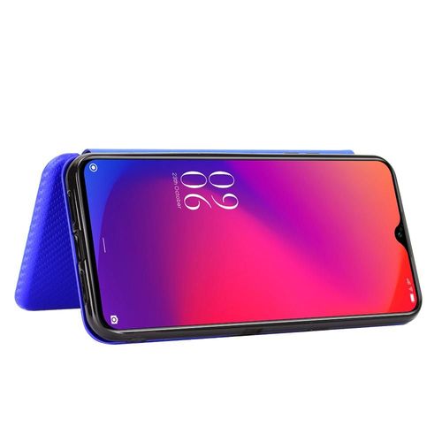 Étui Pour Doogee X95 Coque En Cuir Folio Flip Insertion De Carte Avec Porte-Cartes Kickstand Protection Complète Fibre De Carbone Magnétique - Bleu