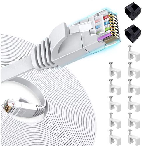 10M De Cble Rseau Blanc - Cat6 (Amlior) Cble Cat 6 Ethernet Plat 1000 Mo/S 350Mhz