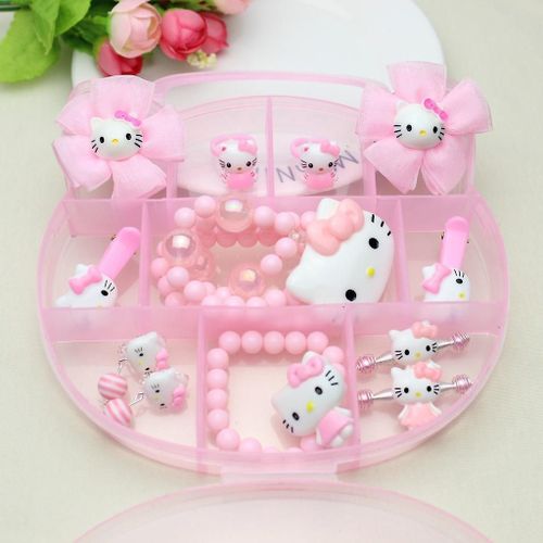 10pcs Set Hello Kitty Rose Kt Chat Enfants Filles Collier Bracelet Ensemble Accessoires Pour Cheveux Mignon Bb Bijoux Cadeau De Vacances Avec Bote Niuniu