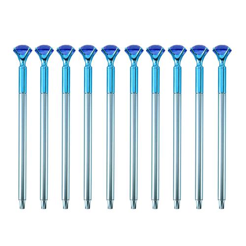 10pcs Stylos  Bille Roulante  Encre Noire Avec Capuchon, Stylos  Gel En Pointe Fine De 0,5 Mm Avec Diamant Artificiel En Bleu, La Prise De Notes, La Purge Et L'anti - Saut