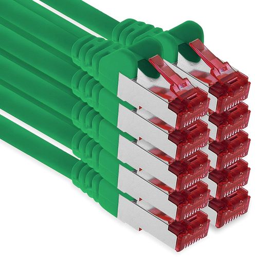 10x 1m cble de raccordement CAT6 S/FTP PIMF blindage CAT.6 cble rseau RJ45 cble Ethernet DSL LAN routeur commutateur modem panneau de brassage - vert