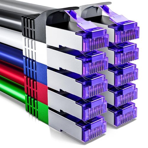 10x 1m CAT7 Cble Rseau-10 Gigabit-RJ45 Cble de Raccordement Cble Ethernet (Cuivre,SFTP PiMF Blindage) LAN DSL Modem Routeur Panneau de Brassage CAT7 CAT6 CAT5-Color