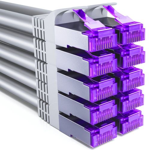 10x 1m CAT7 Cble Rseau-10 Gigabit-RJ45 Cble de Raccordement Cble Ethernet (Cuivre,SFTP PiMF Blindage) LAN DSL Modem Routeur Panneau de Brassage CAT7 CAT6 CAT5-Gris