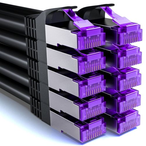 10x 1m CAT7 Cble Rseau-10 Gigabit-RJ45 Cble de Raccordement Cble Ethernet (Cuivre,SFTP PiMF Blindage) LAN DSL Modem Routeur Panneau de Brassage CAT7 CAT6 CAT5-Noir