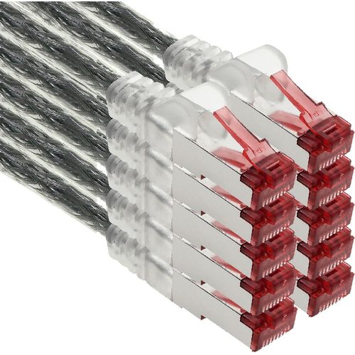 10x 2m cble patch CAT6 S/FTP PIMF blindage CAT.6 cble rseau RJ45 cble Ethernet DSL LAN routeur commutateur modem panneau de brassage-transparent-10 pices