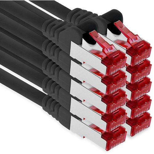 10x 5m cble de raccordement CAT6 S/FTP PIMF blindage CAT.6 cble rseau RJ45 cble Ethernet DSL LAN routeur commutateur modem panneau de brassage - noir